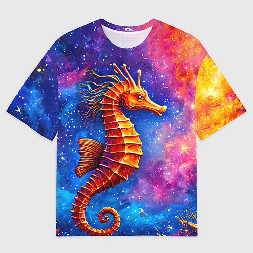 Мужская футболка оверсайз Морской конек в космосе / 3D-принт – фото 1