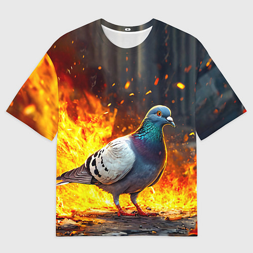 Мужская футболка оверсайз Голубь в огне / 3D-принт – фото 1