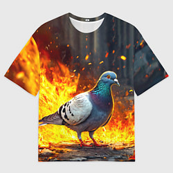 Мужская футболка оверсайз Голубь в огне