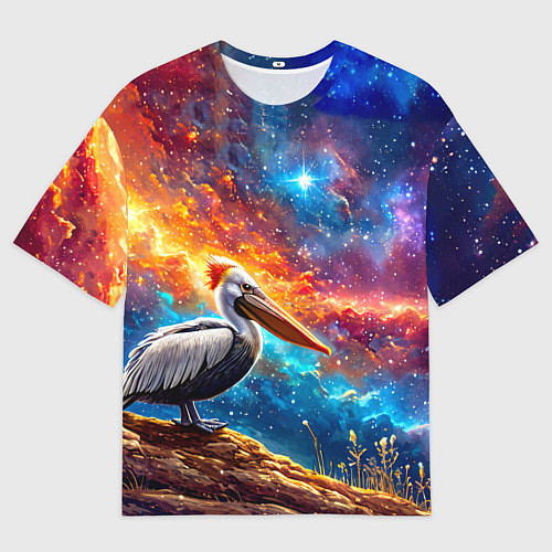 Мужская футболка оверсайз Пеликан в космосе / 3D-принт – фото 1