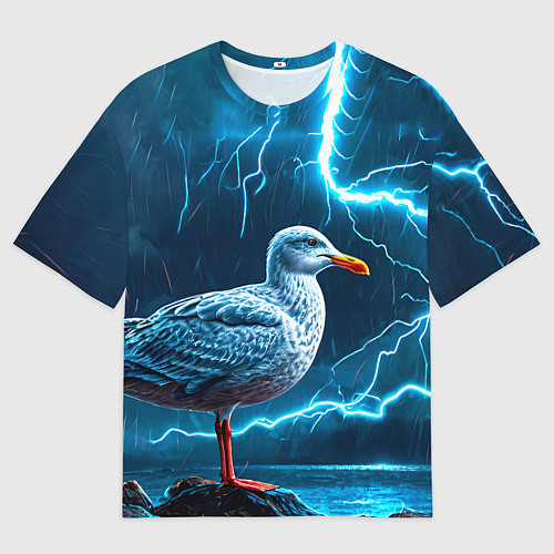 Мужская футболка оверсайз Чайка и молния / 3D-принт – фото 1