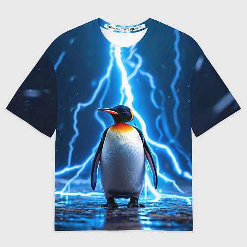 Мужская футболка оверсайз Пингвин удар молнии / 3D-принт – фото 1