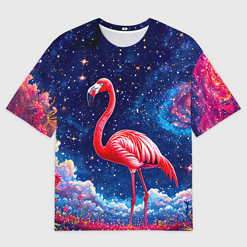 Мужская футболка оверсайз Фламиног в космосе / 3D-принт – фото 1
