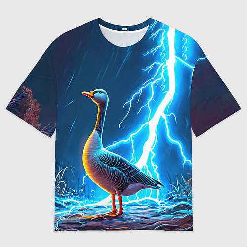Мужская футболка оверсайз Гусь и разряд молнии / 3D-принт – фото 1