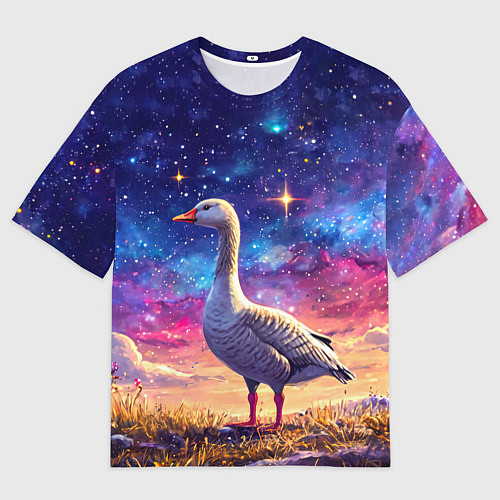 Мужская футболка оверсайз Гусь и космос / 3D-принт – фото 1