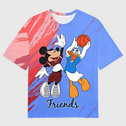 Мужская футболка оверсайз Микки Маус и Дональд Дак играют в баскетбол