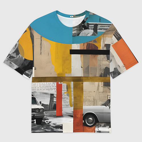 Мужская футболка оверсайз Ретро коллаж с автомобилем / 3D-принт – фото 1