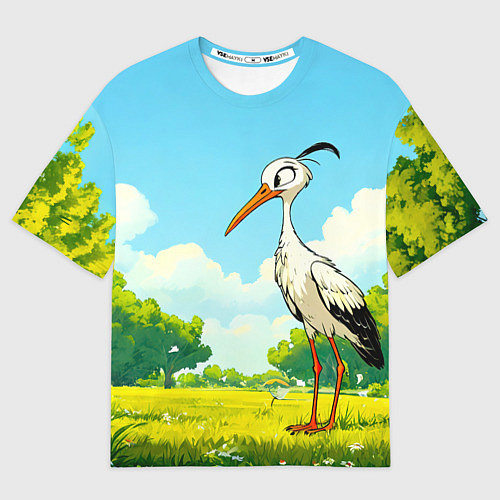 Мужская футболка оверсайз Аист в лесу / 3D-принт – фото 1