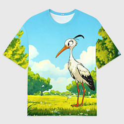 Мужская футболка оверсайз Аист в лесу