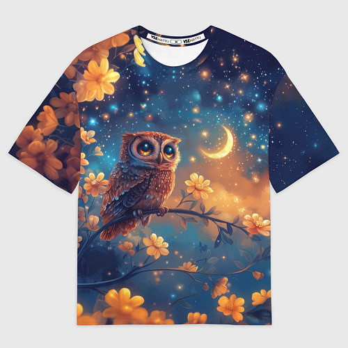 Мужская футболка оверсайз Сова на ветке / 3D-принт – фото 1