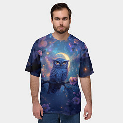 Футболка оверсайз мужская Сова и фиолетовые цветы, цвет: 3D-принт — фото 2