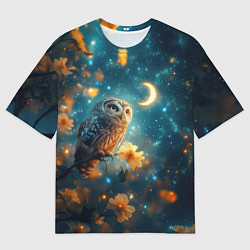 Футболка оверсайз мужская Сова смотрит на месяц, цвет: 3D-принт