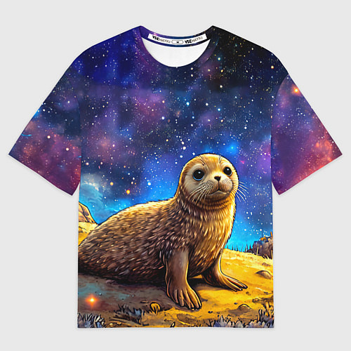 Мужская футболка оверсайз Тюлень в космосе / 3D-принт – фото 1