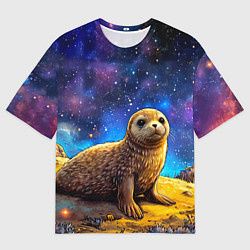 Мужская футболка оверсайз Тюлень в космосе