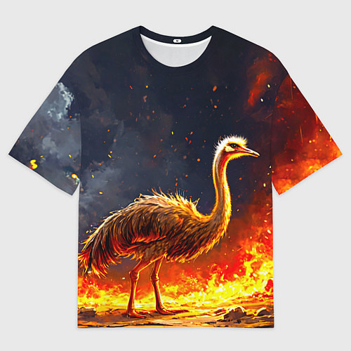 Мужская футболка оверсайз Страус эму в огне / 3D-принт – фото 1