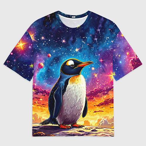 Мужская футболка оверсайз Пингвин в космосе / 3D-принт – фото 1