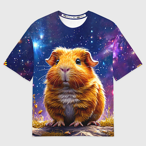 Мужская футболка оверсайз Морская свинка в космосе / 3D-принт – фото 1