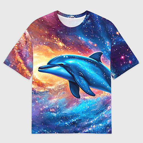 Мужская футболка оверсайз Дельфин в космосе / 3D-принт – фото 1