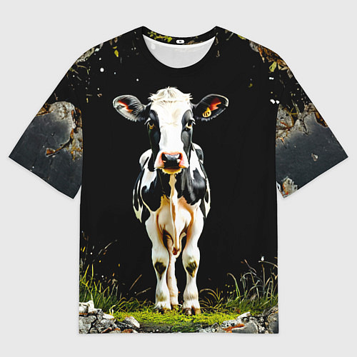 Мужская футболка оверсайз Корова на черном / 3D-принт – фото 1