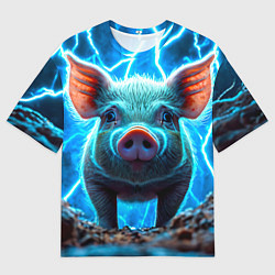 Мужская футболка оверсайз Свинья и разряды молний
