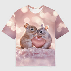 Мужская футболка оверсайз Влюбленные белочки с сердечком