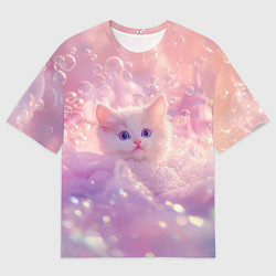 Мужская футболка оверсайз Котенок в пузырях