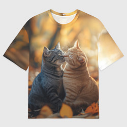 Мужская футболка оверсайз Кот и кошка целуются