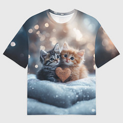 Мужская футболка оверсайз Влюбленные котята с сердечком