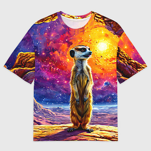 Мужская футболка оверсайз Сурикат и космическое небо / 3D-принт – фото 1