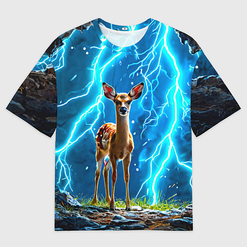 Мужская футболка оверсайз Олененок в разрядах молний / 3D-принт – фото 1