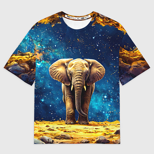Мужская футболка оверсайз Слон и космическое небо / 3D-принт – фото 1