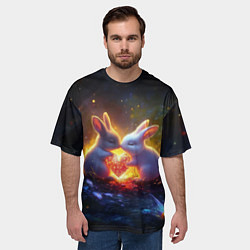 Футболка оверсайз мужская Зайчики держат сердечко, цвет: 3D-принт — фото 2