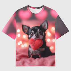 Мужская футболка оверсайз Чихуахуа с сердечком