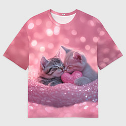 Мужская футболка оверсайз Влюбленные котята в розовых блестках