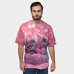 Футболка оверсайз мужская Влюбленные котята в розовых блестках, цвет: 3D-принт — фото 2