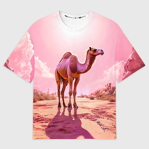 Мужская футболка оверсайз Верблюд в розовой пустыне / 3D-принт – фото 1