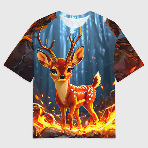 Мужская футболка оверсайз Олененок в огне / 3D-принт – фото 1