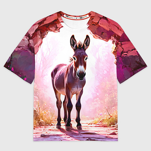 Мужская футболка оверсайз Осел в розовом свете / 3D-принт – фото 1