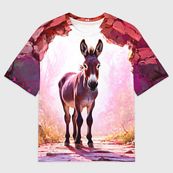 Мужская футболка оверсайз Осел в розовом свете