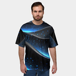 Футболка оверсайз мужская Черная волнистая текстура с синей пыльцой, цвет: 3D-принт — фото 2
