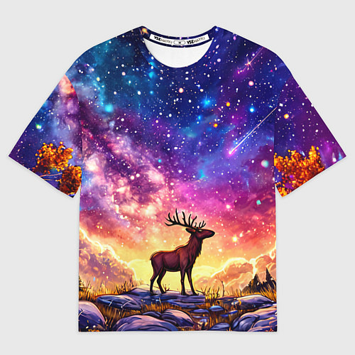 Мужская футболка оверсайз Лось и звездное небо / 3D-принт – фото 1