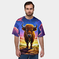 Футболка оверсайз мужская Буйвол в звездной ночи, цвет: 3D-принт — фото 2