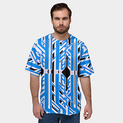 Футболка оверсайз мужская Бело-синие техно полосы на чёрном фоне, цвет: 3D-принт — фото 2