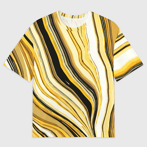 Мужская футболка оверсайз Волнистые вертикальные чёрно-жёлтые полосы / 3D-принт – фото 1