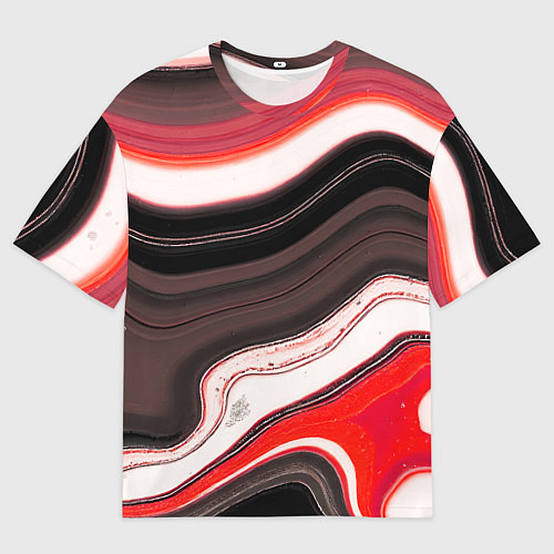 Мужская футболка оверсайз Волнистые горизонтальные чёрно-красные полосы на б / 3D-принт – фото 1