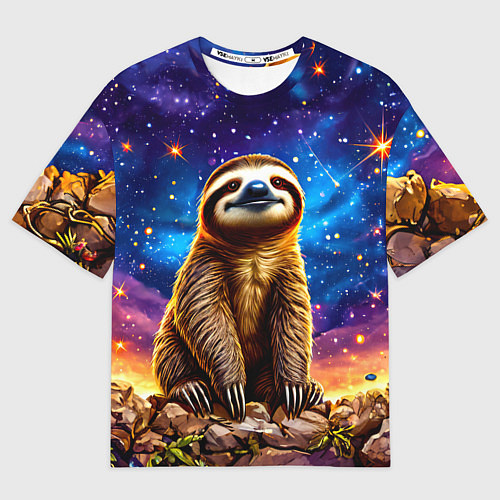 Мужская футболка оверсайз Ленивец и звездное небо / 3D-принт – фото 1