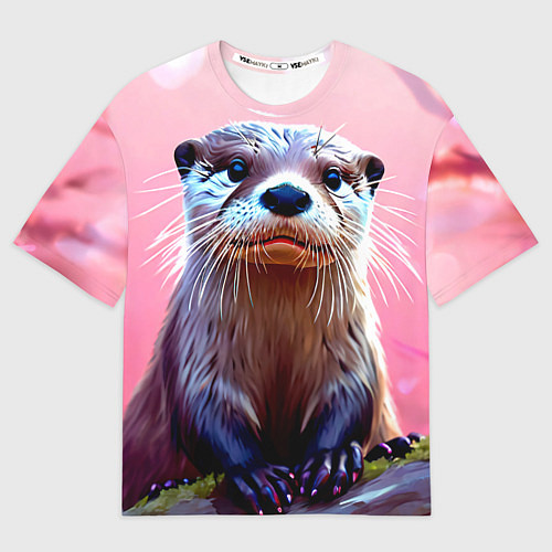 Мужская футболка оверсайз Выдра в розовом цвете / 3D-принт – фото 1