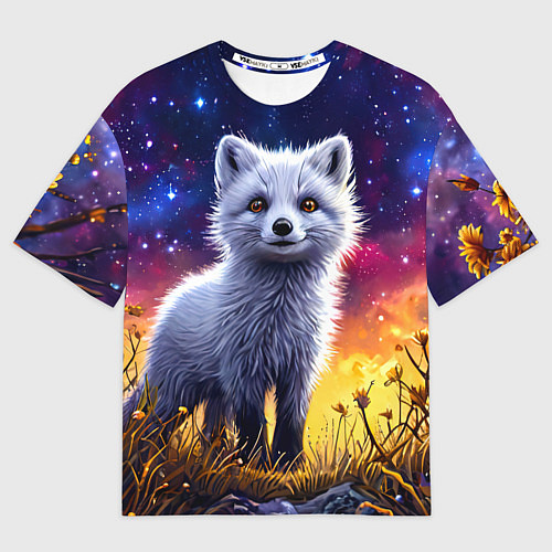Мужская футболка оверсайз Песец в звездную ночь / 3D-принт – фото 1
