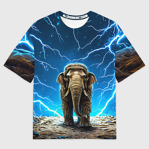 Мужская футболка оверсайз Мамонт и разряды молний / 3D-принт – фото 1