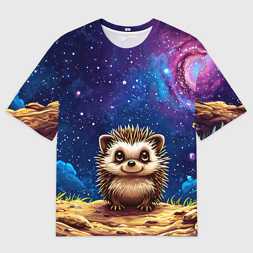 Мужская футболка оверсайз Ежик и звездное небо / 3D-принт – фото 1